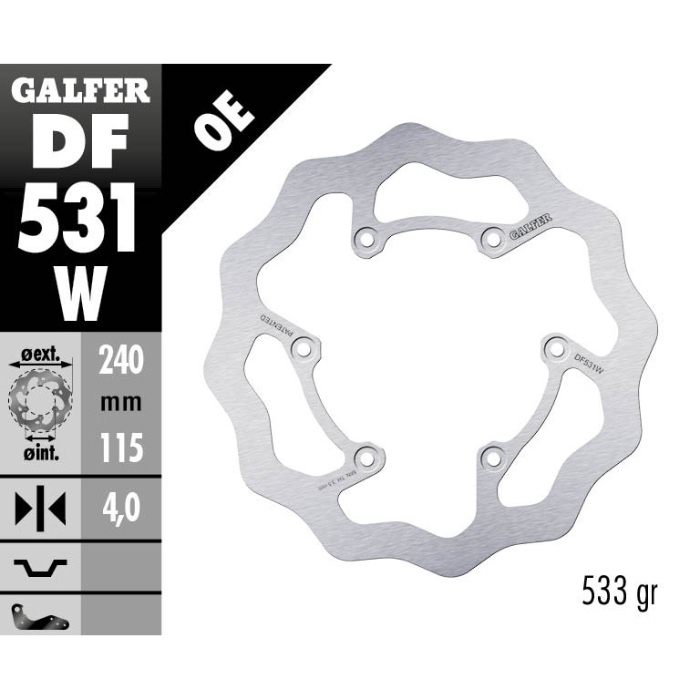Brake disc Galfer Wave Yamaha YZ 250 F (21-25) rear DF531W